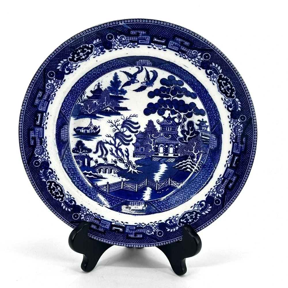 Bisto England Blue Willow Transferware Dinner Plate Antique Chinoiserie 10.5